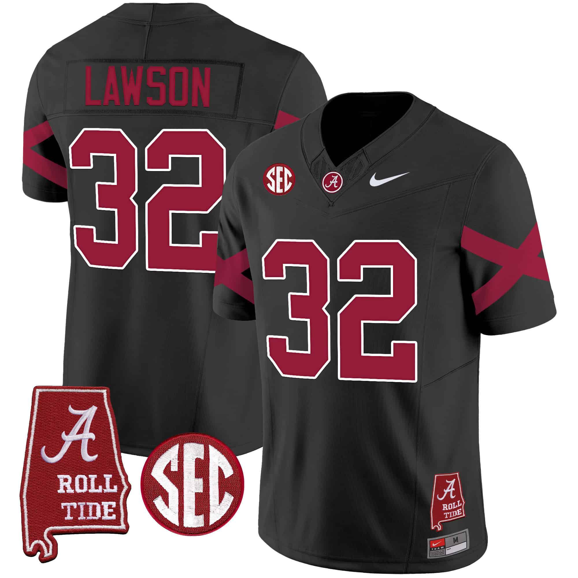 Men Alabama Crimson Tide #32 Lawson Black Map Vapor Limited 2024 Nike NCAA Jersey